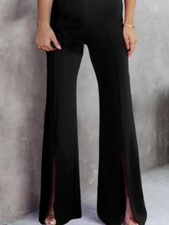 Yogalicious Pants - Yogalicious High-Waist Black Flare Pants with Front Slits
